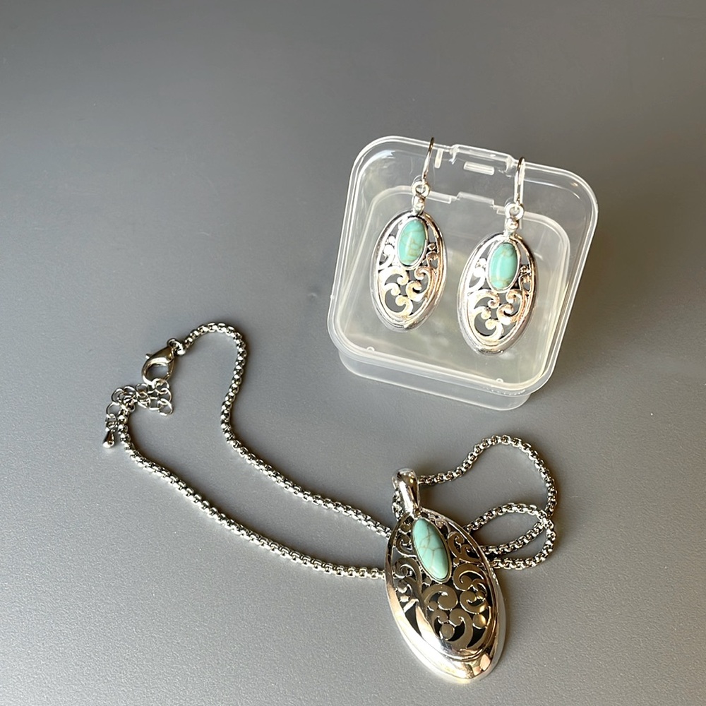 Silver with Turquoise Necklace and Earrings